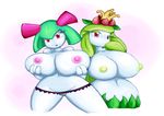  big_breasts breasts cactuscacti duo female green_nipples huge_breasts kirlia lilligant nintendo nipples pok&eacute;mon simple_background video_games 