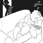  2015 alphys black_and_white controller eye_patch eyewear female fish glasses lab_coat lizard marine monochrome remote_control reptile scalie sildre silhouette sleeping undertale undyne video_games 