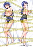  bad_id bad_pixiv_id barefoot blue_hair blush breasts caution_tape censored competition_school_swimsuit dakimakura heart heart_censor keep_out long_hair love_live! love_live!_school_idol_project medium_breasts multiple_views one-piece_swimsuit open_mouth school_swimsuit sonoda_umi swimsuit swimsuit_pull yellow_eyes yopparai_oni 