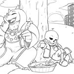  2015 animated_skeleton black_and_white bone boss_monster caprine female goat horn long_ears mammal monochrome sans_(undertale) sildre skeleton tagme toriel undead undertale video_games 