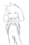  4_fingers asriel_dreemurr balls blush caprine child clothed clothing clothing_lift cub digisushi eyes_closed flaccid goat humanoid_penis line_art male mammal monochrome monster navel penis presenting presenting_penis shirt shirt_lift simple_background sketch smile solo standing sweat sweatdrop sweater uncut undertale video_games young 