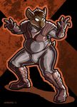  armor clothing demoweasel male mammal musclegut pose slightly_chubby solo spandex tapir tight_clothing villainous 