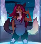  anthro armpits canine clothed clothing female fox looking_at_viewer mammal night_sky outside solo standing zedzar 