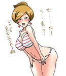  araragi_(pokemon) bad_id bad_pixiv_id breasts brown_hair cleavage earrings green_eyes jewelry large_breasts pokemon pokemon_(game) pokemon_bw2 saka_i_hirokadu smile solo swimsuit translation_request 