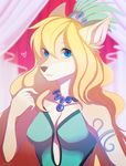  &lt;3 anthro blonde_hair canine clothed clothing female hair jewelry looking_at_viewer mammal necklace solo standing zedzar 