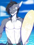  anthro board_shorts clothed clothing feline jewelry male mammal necklace nipples outside smile solo standing surfboard teeth topless zedzar 