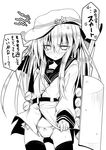  ai_takurou anger_vein angry ass bangs belt blush bow bow_panties buttons collarbone cowboy_shot eyebrows eyebrows_visible_through_hair flat_cap greyscale hair_between_eyes hammer_and_sickle hat hibiki_(kantai_collection) kantai_collection long_hair long_sleeves monochrome no_pants nose_blush panties school_uniform serafuku shirt_tug sidelocks simple_background sketch solo speech_bubble spoken_anger_vein standing star tears thighhighs translated underwear verniy_(kantai_collection) white_background 