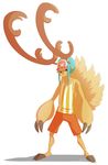  anthro cervine clothed clothing deer fan_character hybrid looking_at_viewer male mammal one_piece simple_background smile solo standing teeth white_background zedzar 