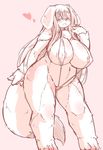  &lt;3 anthro areola big_breasts breasts canine chest_tuft clothed clothing dog female huge_breasts looking_at_viewer mammal monochrome mostly_nude open_mouth simple_background skimpy slightly_chubby solo swimsuit tuft voluptuous wide_hips yukiharu_nyawate 