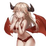  bad_id bad_pixiv_id blonde_hair bow bow_bra bow_panties bra demon_girl demon_horns demon_wings frilled_bra frilled_panties frills ghostas heart heart-shaped_pupils highres horns long_hair looking_at_viewer mabinogi panties red_bra red_panties red_wings smile solo symbol-shaped_pupils underwear white_background wings yellow_eyes 