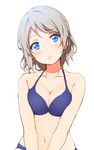  bare_shoulders bikini blue_eyes blush breasts brown_hair icehotmilktea looking_at_viewer love_live! love_live!_sunshine!! medium_breasts short_hair simple_background sketch solo swimsuit watanabe_you 