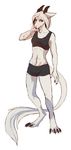  claws clothing digitigrade drmax female fur horn looking_at_viewer mammal red_eyes solo toe_claws underwear unknown_species white_fur 