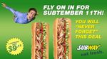  9/11 brown_hair clothed clothing flying food green_background hair human mammal open_mouth simple_background solo subway teeth text tongue 