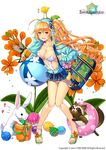  ahoge animal animal_on_head anklet bag ball bangs bare_legs beachball beads beamed_eighth_notes bird blue_scrunchie blue_skirt blush breasts bucket bunny casual_one-piece_swimsuit city_forest_online cleavage collarbone copyright_name eighth_note epidendrum_(flower_knight_girl) flower flower_knight_girl food full_body grimace hair_beads hair_between_eyes hair_ornament hamster holding_beachball hood hooded_jacket innertube jacket jewelry knees_together_feet_apart large_breasts leaning_forward long_hair long_sleeves looking_at_viewer miniskirt musical_note no_socks object_namesake official_art on_head one-piece_swimsuit open_clothes open_jacket open_mouth orange_hair orchid plant pleated_skirt raccoon red_eyes sandals scrunchie seashell shell shell_hair_ornament shoulder_bag shrimp shrimp_tempura side_ponytail skirt sleeves_past_wrists squirrel standing striped striped_jacket swimsuit swimsuit_under_clothes tempura thigh_gap toes very_long_hair water_yoyo watermark wavy_hair white_background 