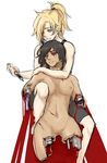  amputee android black_hair blonde_hair blood blue_eyes breasts mameo mercy_(overwatch) navel nipple no_pussy overwatch parts_exposed pharah_(overwatch) quadruple_amputee white_background 
