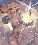  blonde_hair breasts character_request dress gauntlets ginko_(nico) jewelry large_breasts red_eyes sheath solo sword weapon 