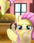  2016 anus barn blush butt cum cum_on_face cutie_mark disembodied_hand disembodied_penis equine erection female feral fluttershy_(mlp) friendship_is_magic fur green_eyes hair hay horse inside looking_at_viewer male mammal my_little_pony penis pink_hair pony pussy shutterflyeqd solo window yellow_fur 