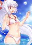  alternate_costume arms_at_sides bare_arms bare_shoulders bikini breasts cleavage collarbone from_side fujiwara_no_mokou light_particles long_hair looking_away navel ponytail red_eyes small_breasts solo standing standing_on_liquid stomach swimsuit touhou umarutsufuri very_long_hair water white_bikini white_hair 