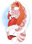  2018 accelo accelo_(character) armwear blue_eyes butt clothing elbow_gloves feline flower fur girly gloves hair legwear long_tail male mammal one_eye_closed orange_hair pantherine pink_fur plant snow_leopard solo stockings wink 