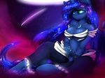  anthro blue_eyes blue_fur blue_hair breasts clothed clothing cosmic_hair eyelashes female friendship_is_magic fur hair hooves madacon midriff my_little_pony nacklace navel princess_luna_(mlp) sitting solo 