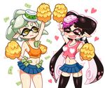  &lt;3 blush breasts callie_(splatoon) cheerleader cleavage clothed clothing drooling ear_piercing edit fangs female humanoid inkling marie_(splatoon) money navel nintendo piercing pink_eyes pointy_ears saliva sex_toy splatoon sweat vibrator video_games yellow_eyes yuta_agc 