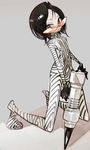  1girl amiami black_hair bodysuit female kneeling original solo sunglasses zebra_stripes 