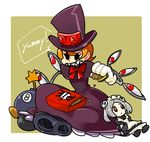  bloody_marie_(skullgirls) doll dress eating female food george_the_bomb gloves hat mechanical_arms orange_hair peacock_(skullgirls) pie red_eyes ribbon sharp_teeth skullgirls solo top_hat 