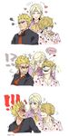  1girl 2boys black_shirt blonde_hair brothers collared_shirt comic donquixote_doflamingo donquixote_rocinante family hat heart_print kiss mother_and_son multiple_boys necktie one_piece siblings smile sunglasses time_paradox upper_body white_background 