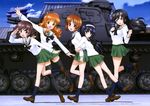  absurdres ahoge akiyama_yukari anglerfish black_eyes black_hair blouse brown_eyes brown_hair emblem girls_und_panzer green_skirt ground_vehicle hairband highres isuzu_hana long_hair military military_vehicle miniskirt motor_vehicle multiple_girls nishizumi_miho official_art ooarai_(emblem) ooarai_school_uniform panzerkampfwagen_iv pleated_skirt reizei_mako school_uniform serafuku short_hair skirt takebe_saori tank thighhighs white_blouse zettai_ryouiki 