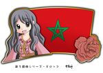  1girl black_hair flag flower long_hair morocco murakami_senami 