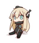  blonde_hair blue_eyes chibi commentary_request garrison_cap hair_between_eyes hat highres kantai_collection long_hair long_sleeves looking_at_viewer nuu_(nu-nyu) puffy_long_sleeves puffy_sleeves simple_background sitting solo u-511_(kantai_collection) white_background 