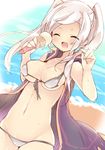  bikini blush breasts female_my_unit_(fire_emblem:_kakusei) fire_emblem fire_emblem:_kakusei food ice_cream ice_cream_cone large_breasts long_hair my_unit_(fire_emblem:_kakusei) navel open_mouth smile solo swimsuit teu_(navy) twintails white_hair 
