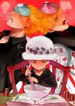  book bottle brothers doctor donquixote_doflamingo donquixote_rocinante fever hat heart_print long_sleeves medicine mortar one_piece pestle pharmacy siblings sick thermometer trafalagar_law younger 