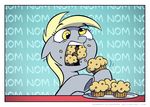  blonde_hair cross-eyed derpy_hooves_(mlp) eating equine eyelashes feral food friendship_is_magic fur grey_fur hair hooves horse invalid_tag mammal muffin my_little_pony nom open_mouth pony teeth wandrevieira1994 