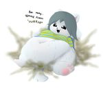  2016 brantonisme canine cat clothed clothing digital_media_(artwork) dog english_text fart fart_fetish feline female feral fur gas grey_hair hair looking_at_viewer mammal obese open_mouth overweight paws simple_background smile solo tem temmie_(undertale) text tongue undertale underwear video_games white_fur 