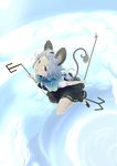  animal_ears basket blush capelet cloud dowsing_rod from_above grey_hair highres ishikkoro looking_at_viewer looking_up mouse mouse_ears mouse_tail nazrin open_mouth sky smile solo tail touhou 