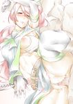  1boy 1girl breast_grab breasts censored clitoris gloves gradient gradient_background long_hair nipples one_breast_out penis pointless_censoring pussy samoji_miyoshi sex shinken!! thighhighs vaginal white_background 