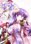  :d bat_wings blue_hair book bow breasts cleavage eighth_note fumitsuki_(minaduki_6) hair_bow hat head_wings heart koakuma large_breasts long_hair multiple_girls musical_note open_mouth patchouli_knowledge phone purple_eyes purple_hair red_eyes red_hair remilia_scarlet short_hair smile touhou wings 