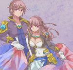  1girl akimoto_(akimomomoto) ariel_org bad_id bad_pixiv_id breasts brother_and_sister cape circlet cleavage collarbone covered_navel duvan_org gloves large_breasts long_hair purple_eyes purple_hair real_robot_regiment siblings the_2nd_super_robot_wars_og 