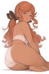  :o arm_support ass bad_id bad_twitter_id bare_arms bare_legs bare_shoulders barefoot black_ribbon blue_eyes blush bra breasts dark_skin from_behind granblue_fantasy hair_ribbon hanarito long_hair looking_at_viewer low_twintails orange_hair panties parted_lips ribbon sara_(granblue_fantasy) sidelocks sitting small_breasts soles solo tan tanline thighs toes twintails underwear underwear_only white_bra white_panties yokozuwari 