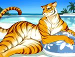 2016 ambiguous_gender anthro cyan_eyes feline kikurage mammal nude smile solo stripes swimming_pool tiger 