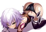  all_fours ass bandages bare_shoulders belt black_legwear black_panties blush fate/apocrypha fate_(series) gloves jack_the_ripper_(fate/apocrypha) looking_at_viewer open_mouth panties scar shadow shimejinameko shiny shiny_hair shiny_skin short_hair silver_hair simple_background solo tattoo thighhighs underwear white_background yellow_eyes 