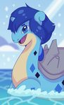  2016 absurd_res alien blue_eyes blue_hair cartoon_network crossover female feral hair hi_res itoruna lapis_lazuli_(steven_universe) lapras nintendo pok&eacute;mon solo steven_universe video_games water 