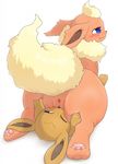  3sthrees ambiguous_gender anus blue_eyes brown_fur canine cream_fur eevee eeveelution female female/ambiguous flareon fur mammal nintendo orange_fur pok&eacute;mon pussy video_games 