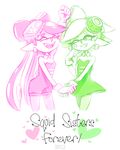  &lt;3 2016 armpits bare_shoulders callie_(splatoon) cephalopod clothing dress duo english_text fangs female gloves hair happy hat humanoid jewelry long_hair marie_(splatoon) marine mask nintendo not_furry open_mouth pointy_ears short_hair smai splatoon squid teeth tentacle_hair tentacles text video_games 