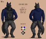  2015 4_toes anthro barefoot black_nose blue_fur bulge canine claws clothed clothing digital_media_(artwork) digitigrade english_text fur game_of_thrones green_eyes grey_fur hand_on_hip jacket leon_dante_ludin looking_at_viewer male mammal model_sheet multicolored_fur pants rov shirt signature simple_background solo standing tan_background text toe_claws toes wolf 