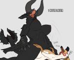  2018 anthro big_breasts bird_wyvern black_diablos black_scales breasts capcom claws cowgirl_position death_by_snu_snu diablos_(mh) dragon duo english_text feathers female fucked_silly hi_res horn kulu_ya_ku larger_female male methados monster_hunter monster_hunter_world muscular muscular_female nipples non-mammal_breasts nude on_top open_mouth penetration scales scalie sex simple_background size_difference smaller_male sound_effects spikes sweat text tongue tongue_out vaginal vaginal_penetration video_games white_background wings wyvern 