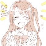  blush brown_hair closed_eyes commentary_request double_w idolmaster idolmaster_cinderella_girls korean korean_commentary long_hair one_side_up open_mouth shimamura_uzuki six_(fnrptal1010) solo translated w 