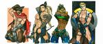  4boys abs armor beard body_hair facial_hair hanzo_(overwatch) male_focus mccree_(overwatch) multiple_boys muscle overwatch pecs tagme tattoo undressing weapon 