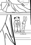  2016 anthro bear clothed clothing comic disney ittybittykittytiddys jack_savage lagomorph male mammal monochrome necktie rabbit simple_background text white_background zootopia 